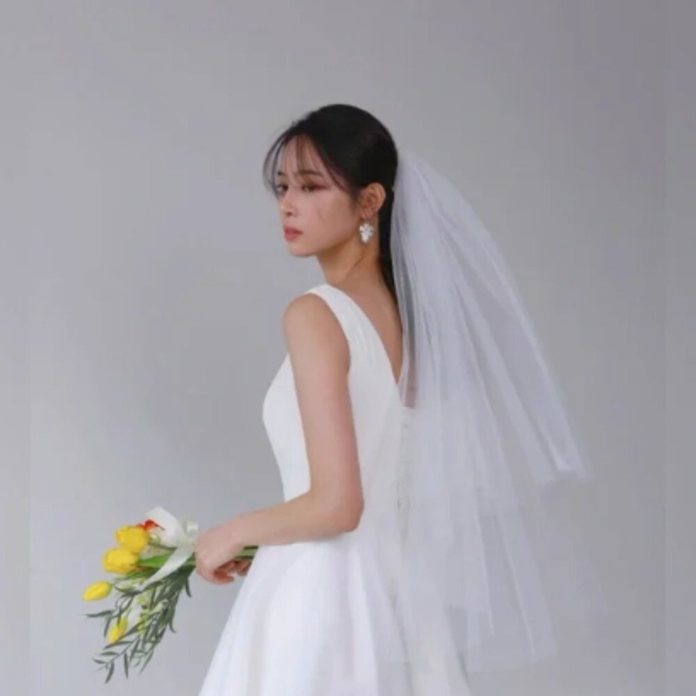 Two Tier Short Wedding Veil with Comb Waist Length